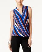 Inc International Concepts Striped Faux-wrap Top, Only At Macy's