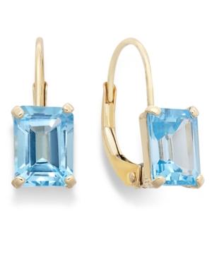 10k Gold Earrings, Emerald-cut Blue Topaz Leverback Earrings (2 Ct. T.w.)