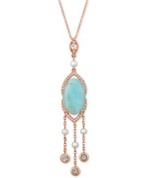 Le Vian Sky Aquaprase (16 X 10mm), White Topaz (1/2 Ct. T.w.) & Cultured Freshwater Pearl (3mm) 18 Pendant Necklace In 14k Rose Gold