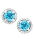 Blue Topaz (1-3/4 Ct. T.w.) And Diamond Accent Halo Stud Earrings In 14k White Gold