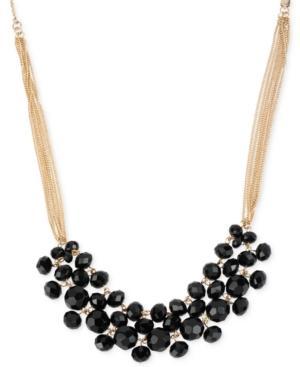 Kenneth Cole New York Gold-tone Jet Bead And Chain Frontal Necklace