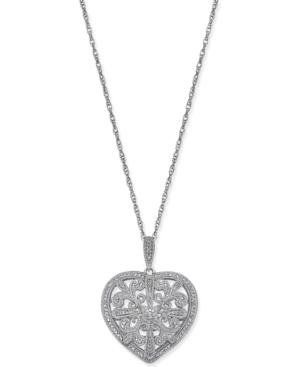 Diamond Filigree Heart Pendant Necklace (1/8 Ct. T.w.) In Sterling Silver