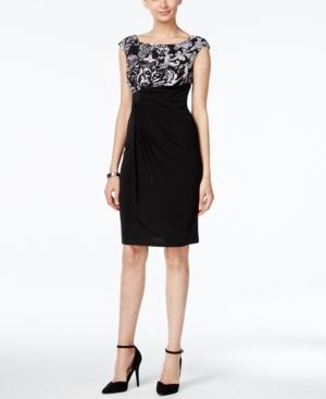 Connected Scroll-print Draped Sheath Dress