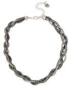 Betsey Johnson Silver-tone Braided Crystal Mesh Collar Necklace