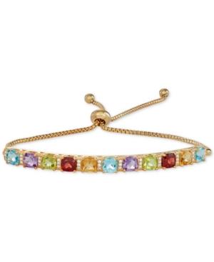 Multi-gemstone (1-1/3 Ct. T.w.) & Diamond (1/10 Ct. T.w.) Bolo Bracelet In 14k Gold