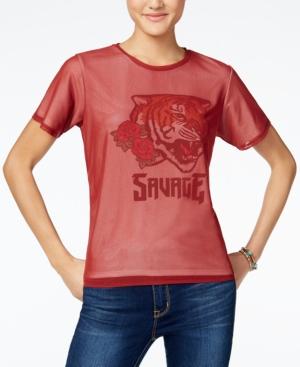 Freeze 24-7 Juniors' Mesh-overlay Tiger Graphic T-shirt