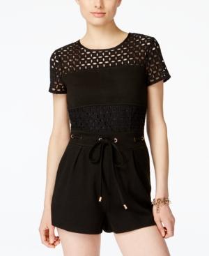 Marilyn Monroe Juniors' Mesh-cutout Drawstring Romper