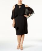 Sl Fashions Plus Size Beaded Cold-shoulder Cape Dress