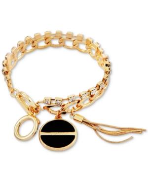 Guess Gold-tone Crystal, Jet Stone & Tassel Charm Bracelet