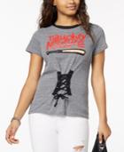 Bravado Juniors' Naughty Lace-up Graphic Ringer T-shirt