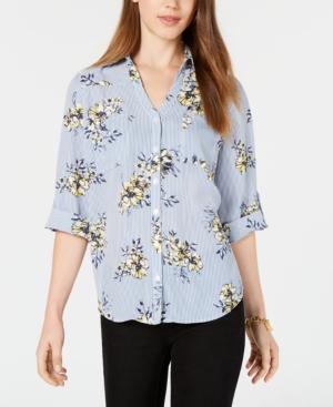 Bcx Juniors' Striped Floral-print Blouse