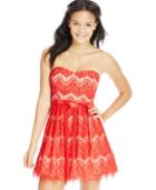 B Darlin Juniors' Strapless Lace Fit-and-flare Party Dress