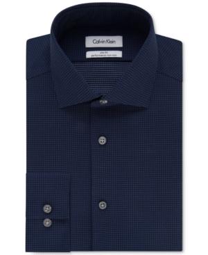 Calvin Klein Steel Men's Slim-fit Non-iron Performance Dark Navy Pindot Dress Shirt