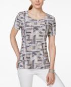 Jm Collection Short-sleeve Geo-print Top, Only At Macy's