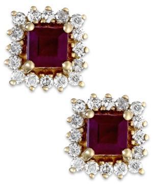 Ruby (3/4 Ct. T.w.) And Diamond (1/3 Ct. T.w.) Stud Earrings In 14k Gold