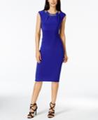 Vince Camuto Cap-sleeve Embellished Neckline Cocktail Dress