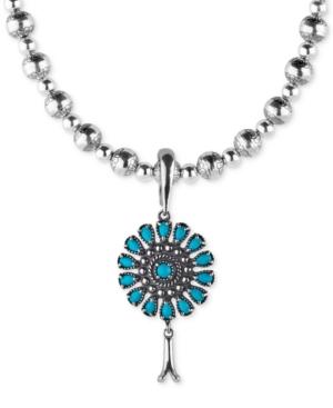 American West Turquoise Blossom Pendant Necklace (3-1/3 Ct. T.w.) In Sterling Silver, 7 + 3 Extender