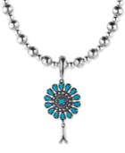 American West Turquoise Blossom Pendant Necklace (3-1/3 Ct. T.w.) In Sterling Silver, 7 + 3 Extender