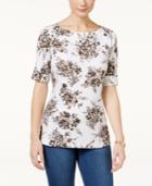 Karen Scott Elbow-sleeve Printed Boatneck Top, Created For Macy's