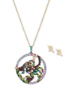 Betsey Johnson Two-tone Multi-stone Scorpio Zodiac Pendant Necklace & Stud Earrings