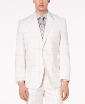 Sean John Men's Classic-fit Stretch White/gray Windowpane Suit Jacket