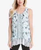 Karen Kane Printed Lace-contrast Top