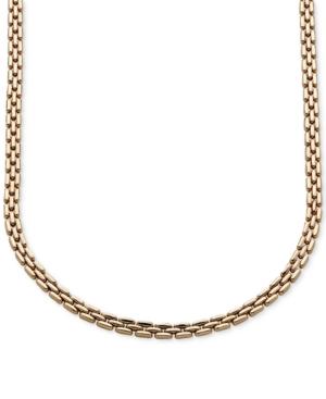 Three Row Link Collar Necklace In 14k Gold, Made In Italy