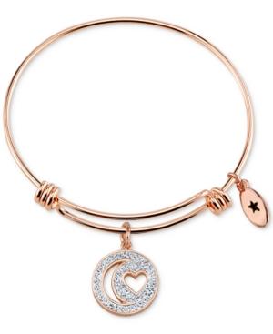Unwritten Pave Moon & Heart Charm Bangle Bracelet In Rose Gold-tone Stainless Steel
