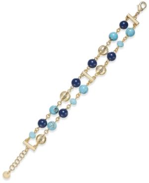Charter Club Gold-tone Blue Bead Two Row Link Bracelet, Only At Macy's