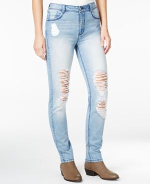 Rewash Juniors' Ripped High-waist Light Wash Skinny Jeans