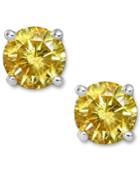 14k White Gold Earrings, Treated Yellow Diamond Stud Earrings (1 Ct. T.w.)