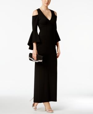 Xscape Bell-sleeve Cold-shoulder Gown