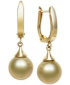 Belle De Mer Golden South Sea Pearl Drop (10mm) Earrings In 14k Gold, Created For Macy's