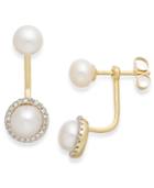 Cultured Freshwater Pearl (5mm) And Diamond (1/10 Ct. T.w.) Earrings In 14k Gold