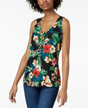Bcx Juniors' Floral-print Crochet-contrast Top