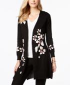 Ny Collection Floral-print Open-front Cardigan