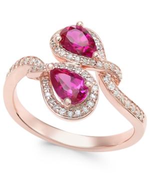 Ruby (1 Ct. T.w.) And Diamond (1/4 Ct. T.w.) Teardrop Bypass Ring In 14k Rose Gold