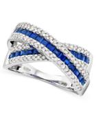14k White Gold Sapphire (1-1/3 Ct. T.w.) & Diamond (3/8 Ct. T.w.) Crossover Ring