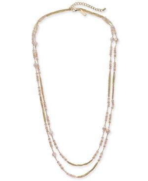 I.n.c. Gold-tone Beaded Double Long Layer Necklace, 60 + 3 Extender, Created For Macy's