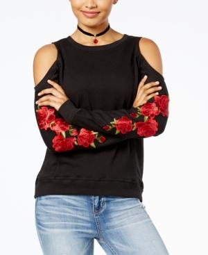 Ultra Flirt Juniors' Embroidered Cold-shoulder Sweatshirt