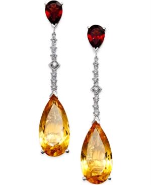 Citrine (14 Ct. T.w.) Garnet (3 Ct. T.w.) And Diamond (1/4 Ct. T.w.) Drop Earrings In 14k White Gold