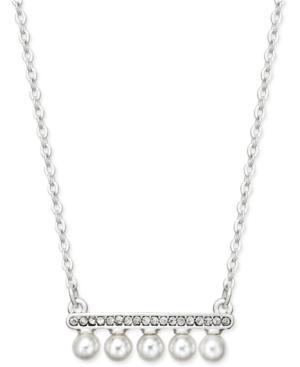 Inc International Concepts Silver-tone Pave And Imitation Pearl Bar Necklace, Only At Macy's