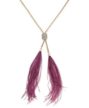 Inc International Concepts Gold-tone Double Feather And Pave Lariat Necklace, Only At Macy's
