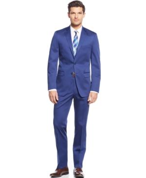 Calvin Klein Blue Cotton Solid Slim-fit Suit