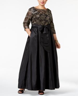Alex Evenings Plus Size Sequined Floral Lace Gown