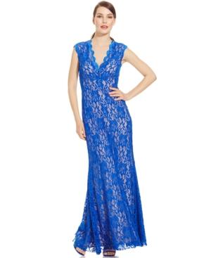 Xscape Contrast-lace V-neck Gown