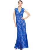 Xscape Contrast-lace V-neck Gown