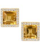 Citrine (4-1/5 Ct. T.w.) And Diamond (1/3 Ct. T.w.) Stud Earrings In 14k Gold.
