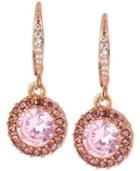 Betsey Johnson Rose Gold-tone Pink Crystal Circle Drop Earrings