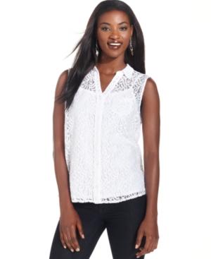Style&co. Top, Sleeveless Lace Button-down Shirt